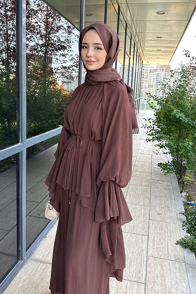 Nox Fırfır Detaylı Pantolon Takım - Kahverengi - 5