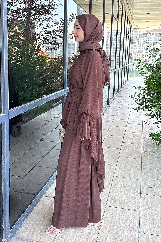 Nox Fırfır Detaylı Pantolon Takım - Kahverengi - HEWES (1)