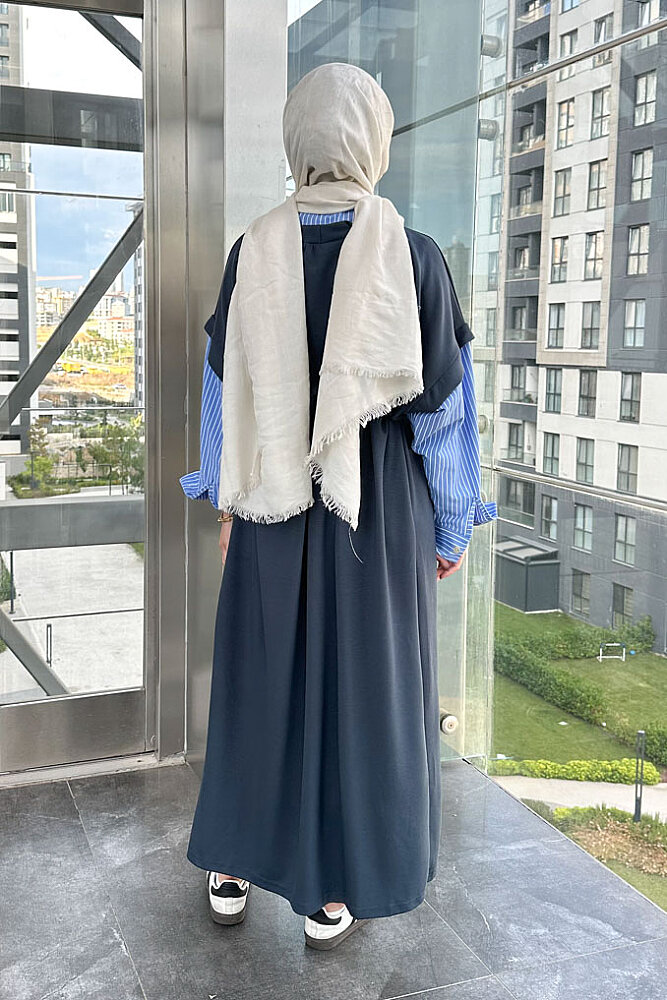 Odette Poplin Detaylı Penye Elbise - Antrasit - ENMA (5)