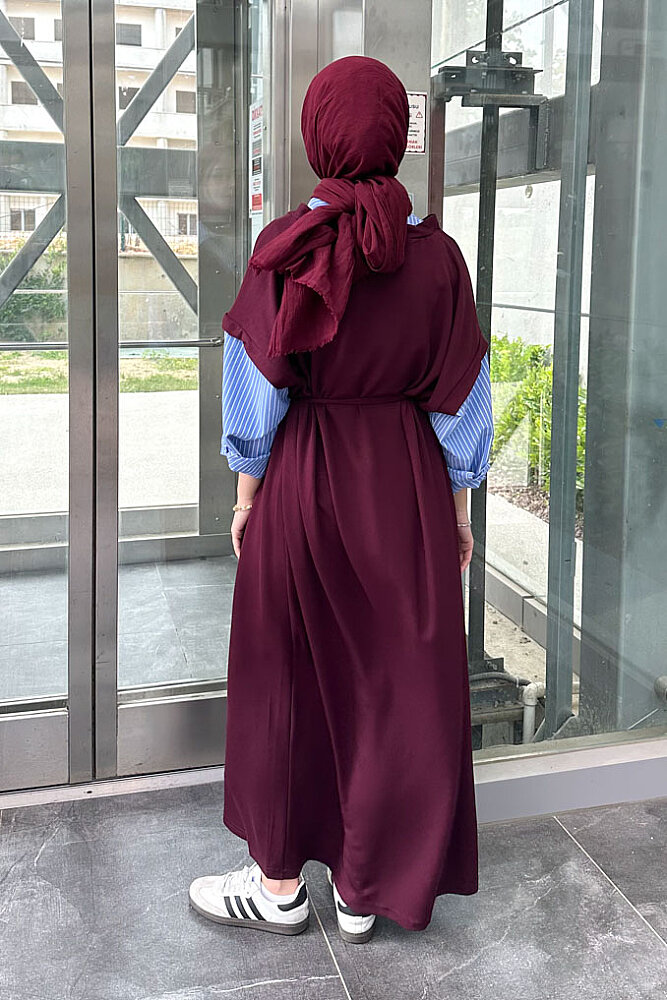Odette Poplin Detaylı Penye Elbise - Mürdüm - ENMA (5)