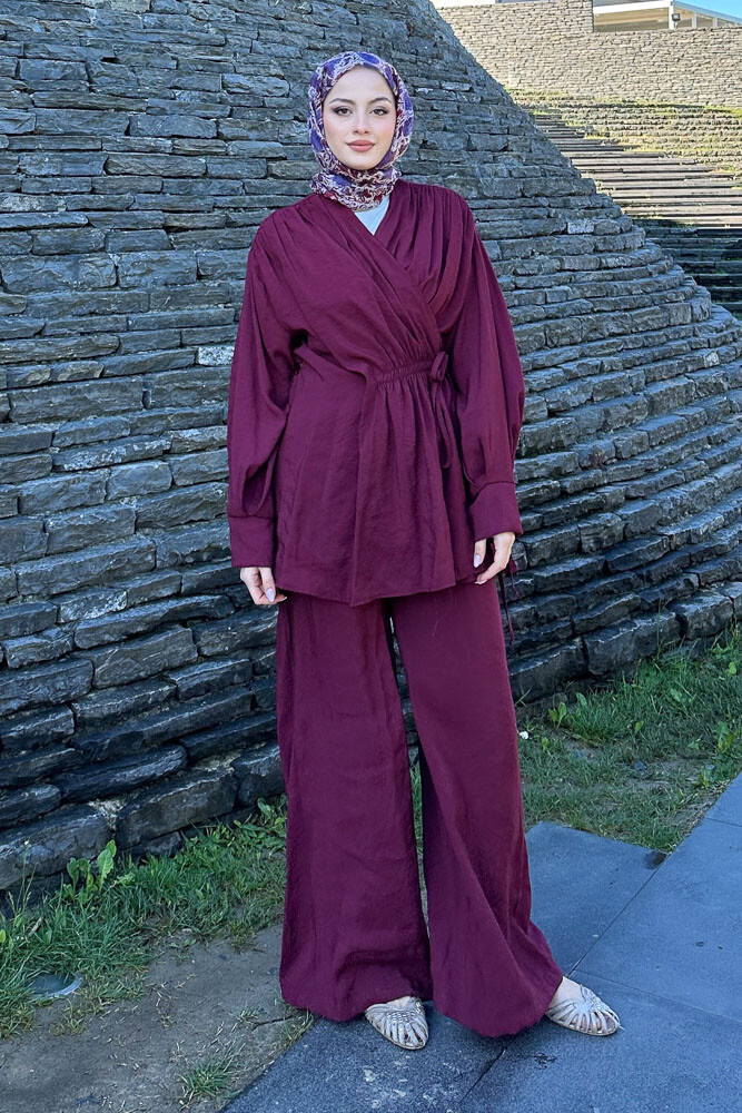Omuz Büzgülü Takım - Bordo - 2