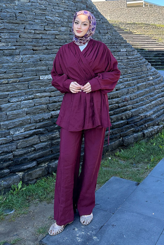 Omuz Büzgülü Takım - Bordo - 7
