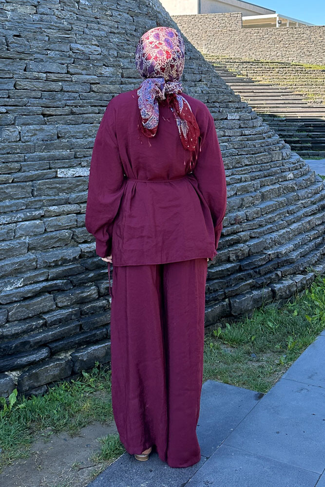 Omuz Büzgülü Takım - Bordo - 8