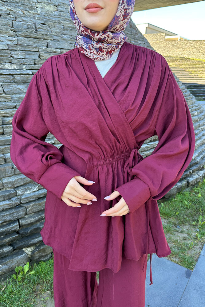 Omuz Büzgülü Takım - Bordo - 6