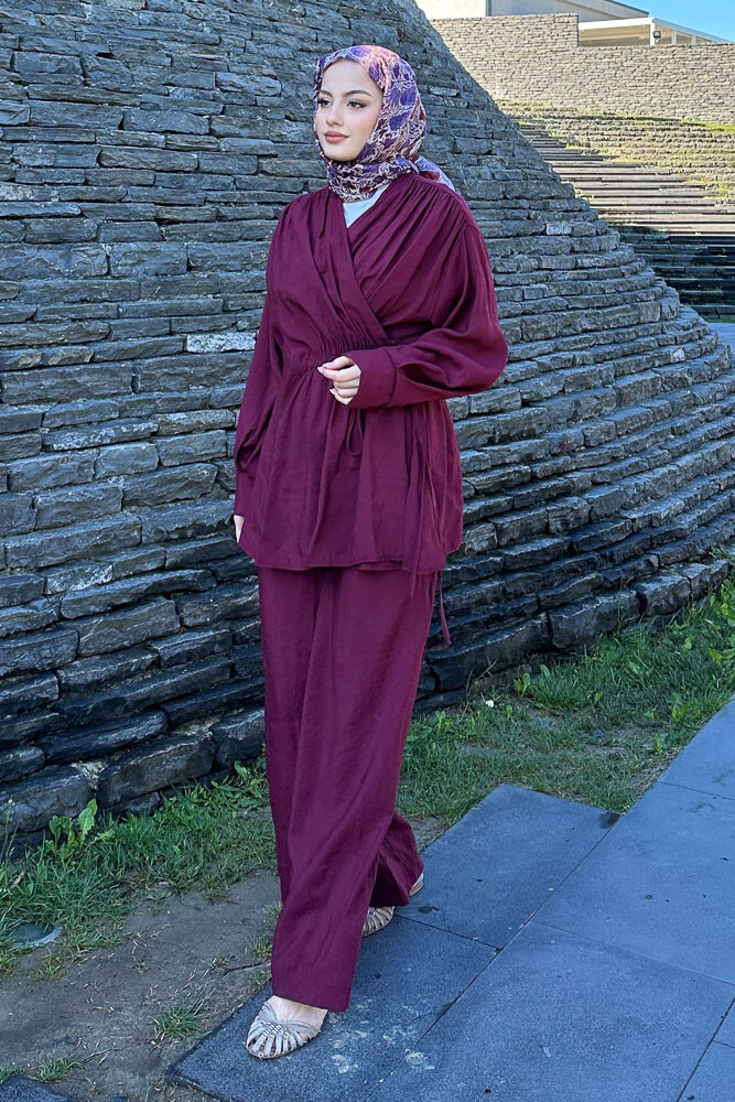 Omuz Büzgülü Takım - Bordo - 4