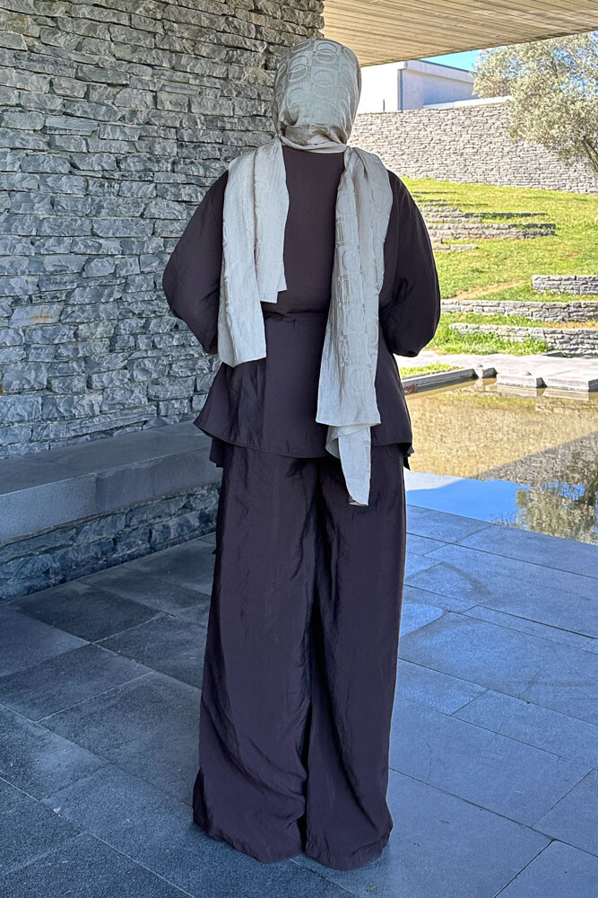 Omuz Büzgülü Takım - Kahverengi - 8