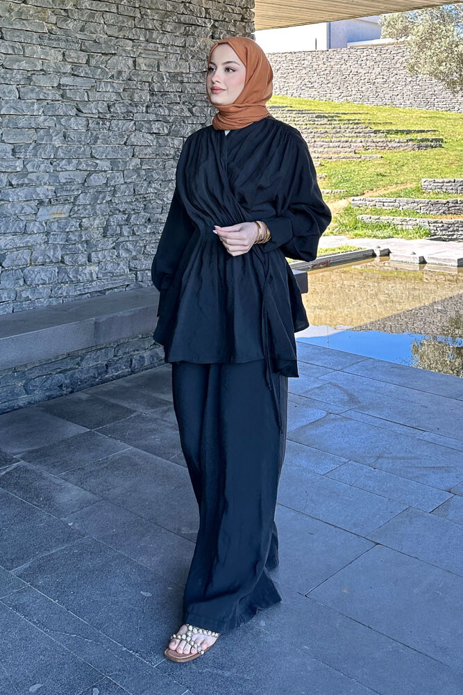 Omuz Büzgülü Takım - Siyah - 2