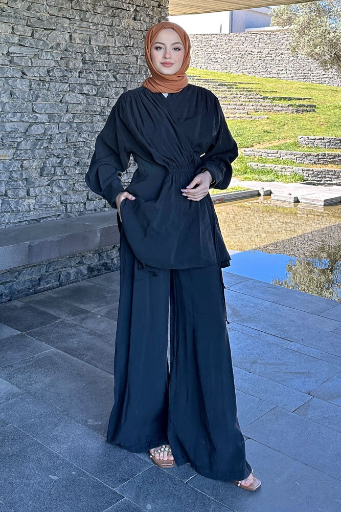 Omuz Büzgülü Takım - Siyah - 4