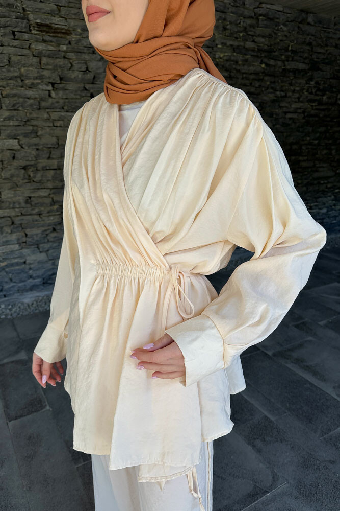 Omuz Büzgülü Takım - Taş Rengi - 6