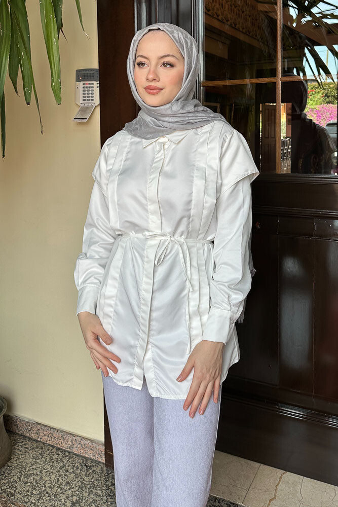 Omuz Detaylı İpli Gömlek - Ekru - ENMA (1)