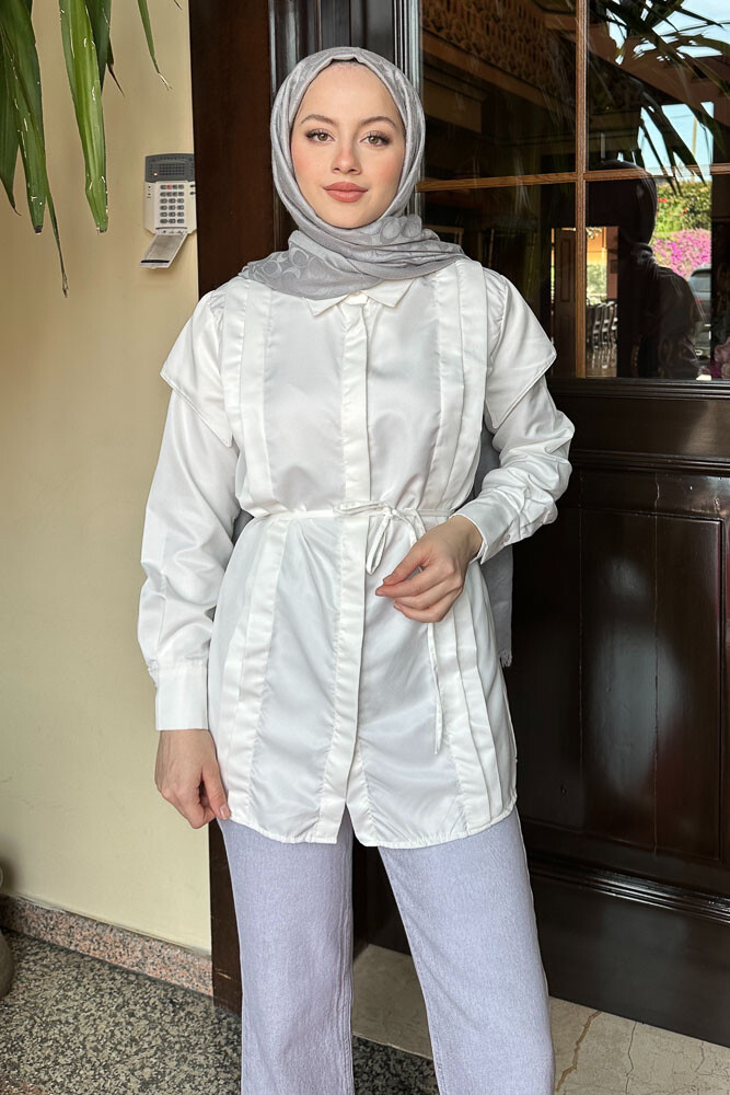 Omuz Detaylı İpli Gömlek - Ekru - ENMA (4)