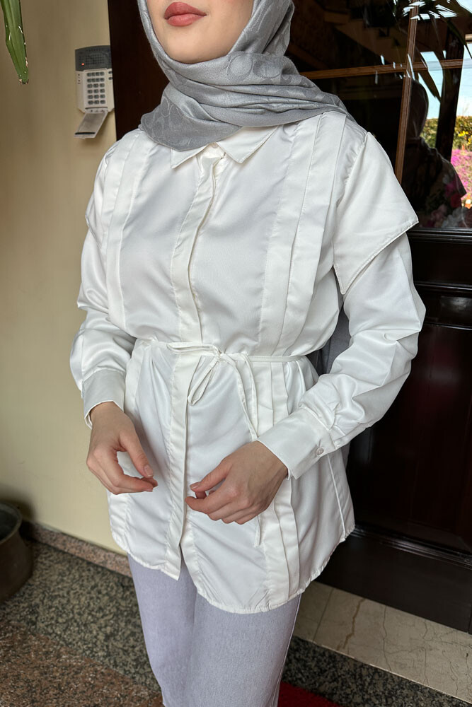 Omuz Detaylı İpli Gömlek - Ekru - ENMA (2)