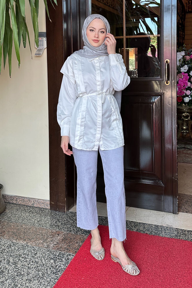 Omuz Detaylı İpli Gömlek - Ekru - ENMA (3)