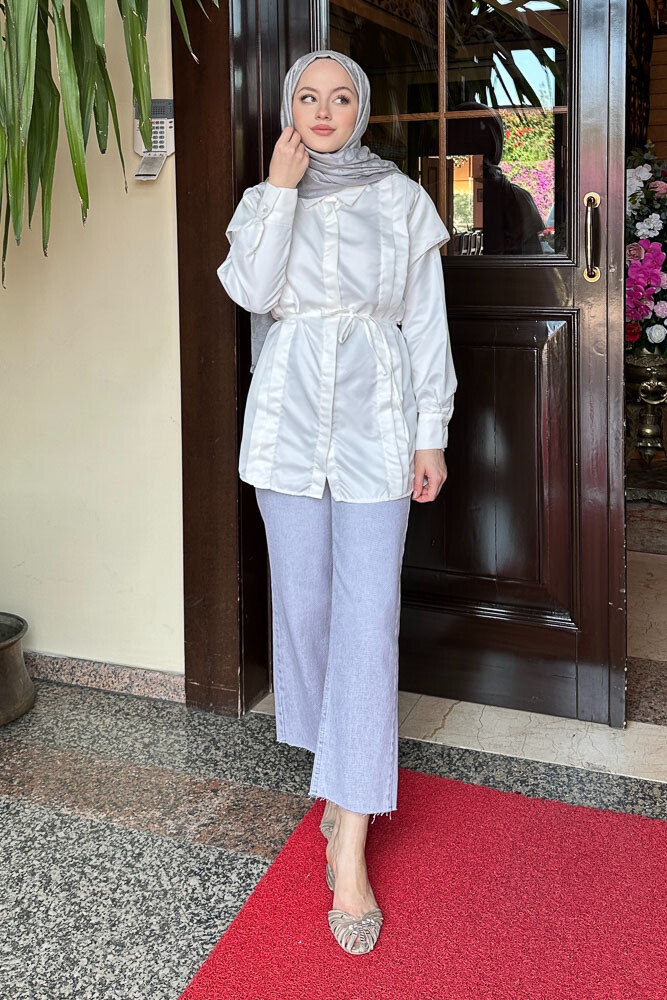 Omuz Detaylı İpli Gömlek - Ekru - ENMA (5)