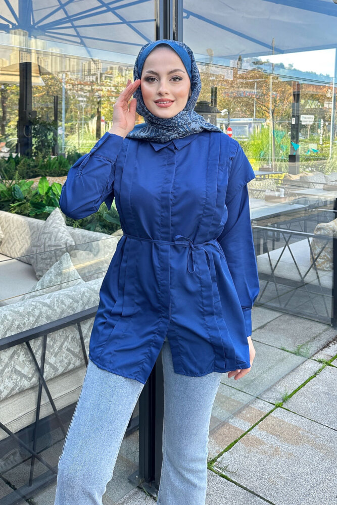 Omuz Detaylı İpli Gömlek - Lacivert - ENMA (4)