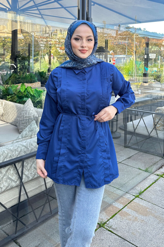 Omuz Detaylı İpli Gömlek - Lacivert - 2