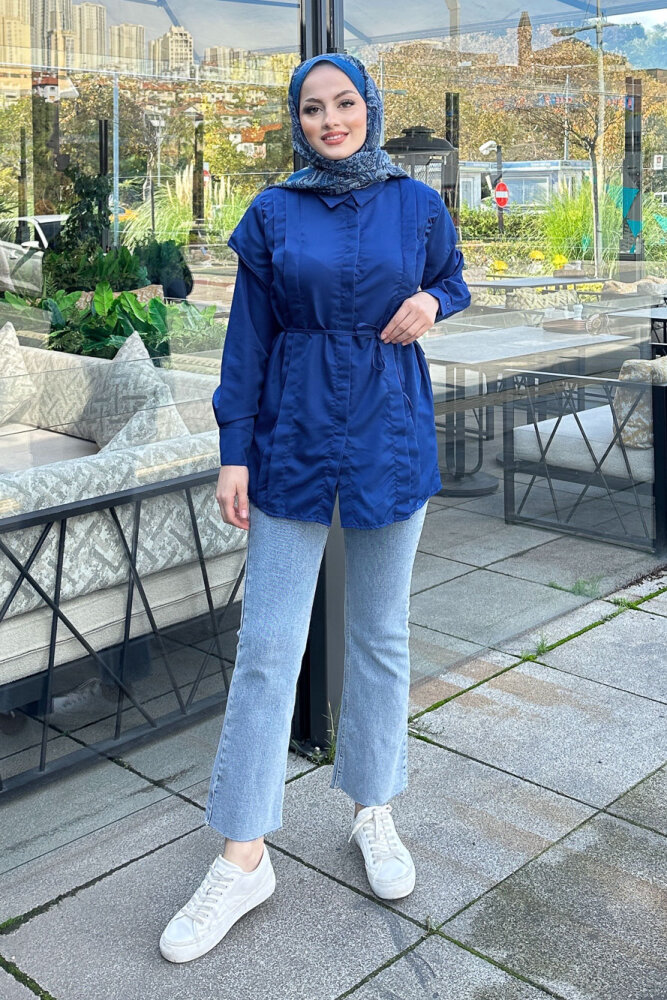 Omuz Detaylı İpli Gömlek - Lacivert - ENMA (0)