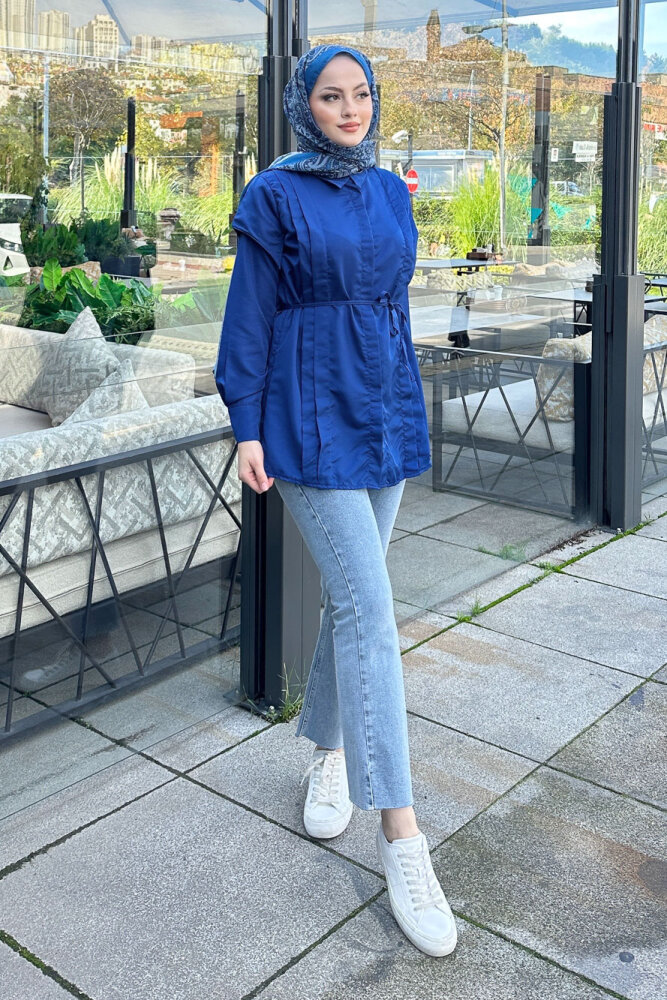 Omuz Detaylı İpli Gömlek - Lacivert - 4