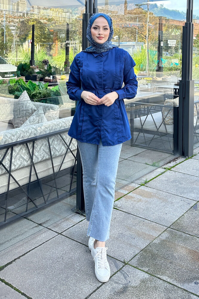 Omuz Detaylı İpli Gömlek - Lacivert - ENMA (5)