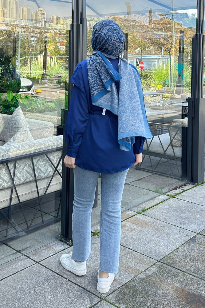 Omuz Detaylı İpli Gömlek - Lacivert - 8