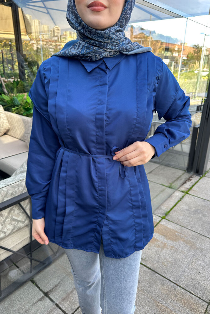 Omuz Detaylı İpli Gömlek - Lacivert - 3