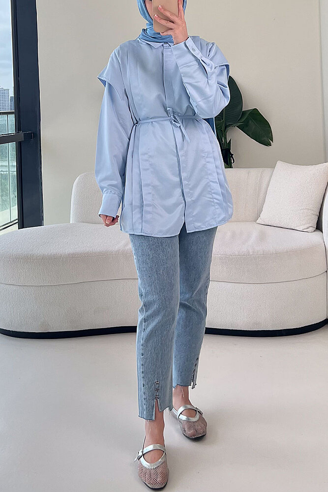 Omuz Detaylı İpli Gömlek - Mavi - ENMA (4)