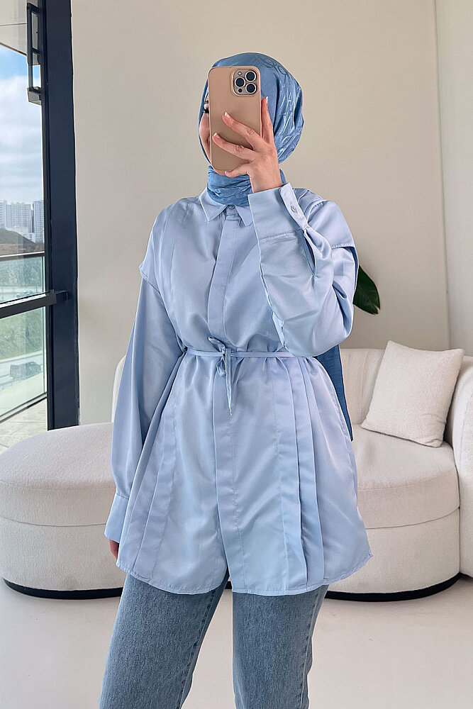 Omuz Detaylı İpli Gömlek - Mavi - ENMA (5)