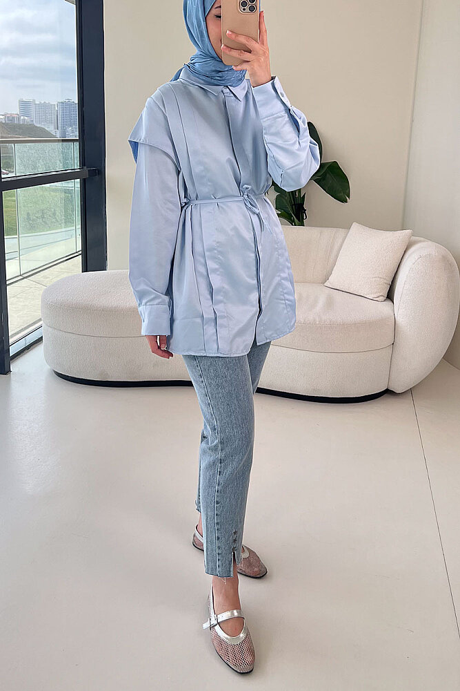 Omuz Detaylı İpli Gömlek - Mavi - ENMA (2)