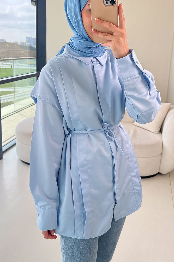 Omuz Detaylı İpli Gömlek - Mavi - ENMA (3)