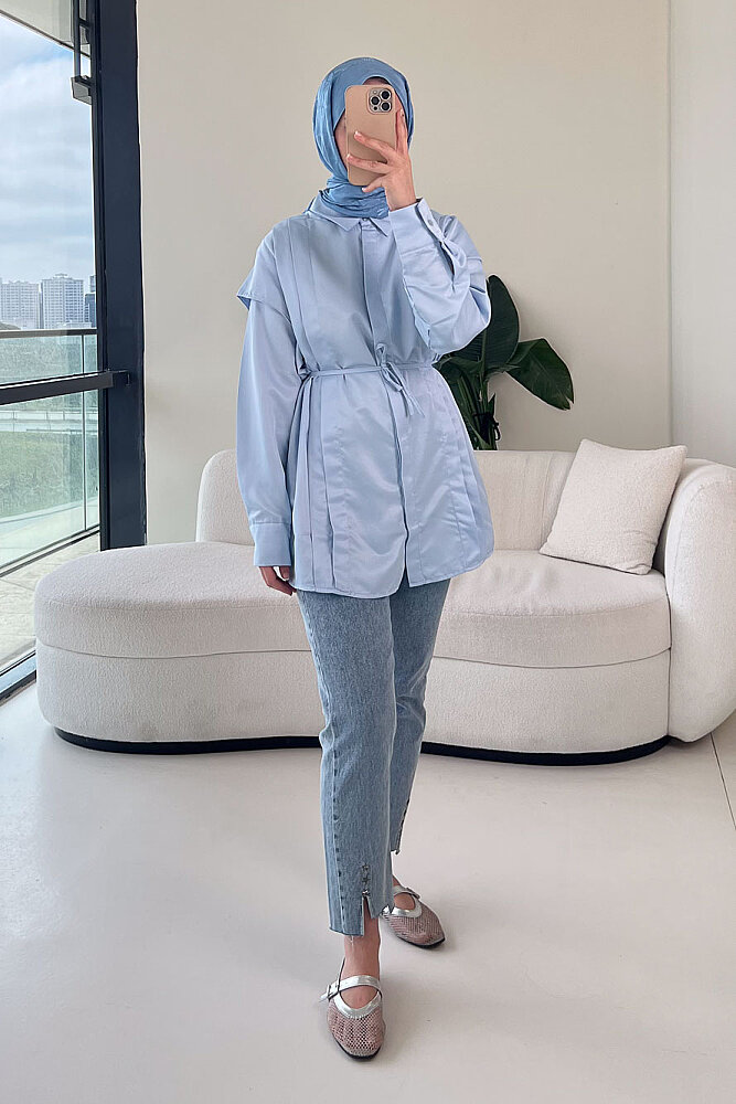 Omuz Detaylı İpli Gömlek - Mavi - ENMA (0)