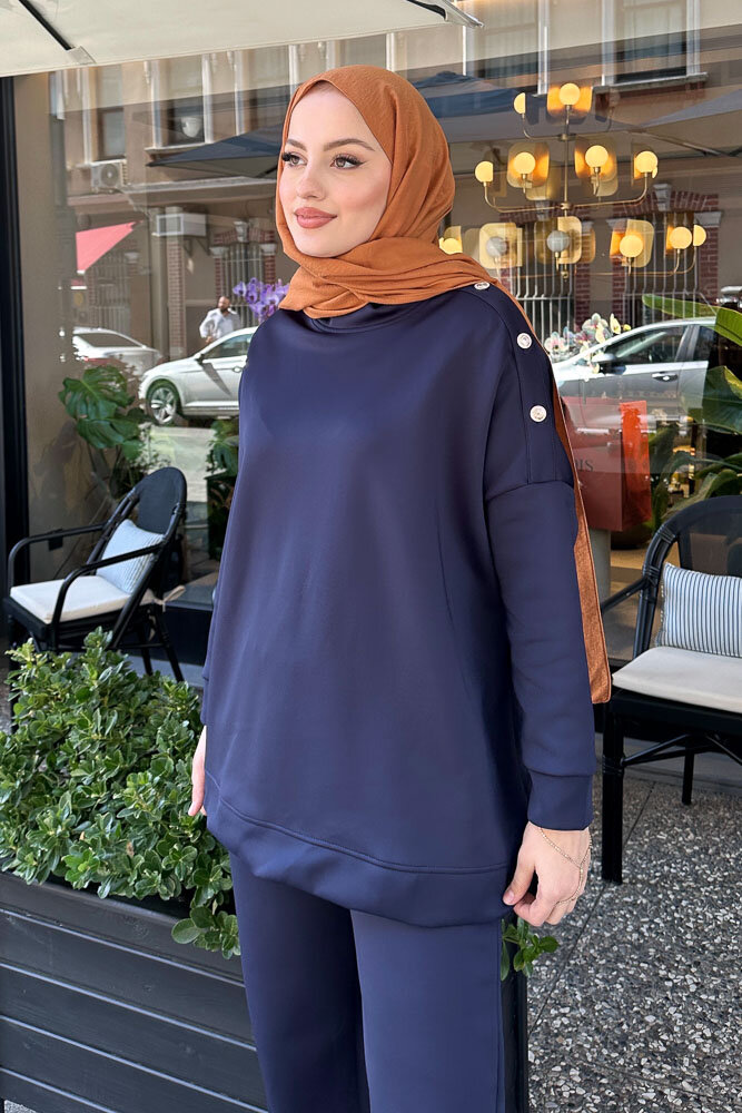 Omuzdan Düğmeli Scuba Takım - Lacivert - 2