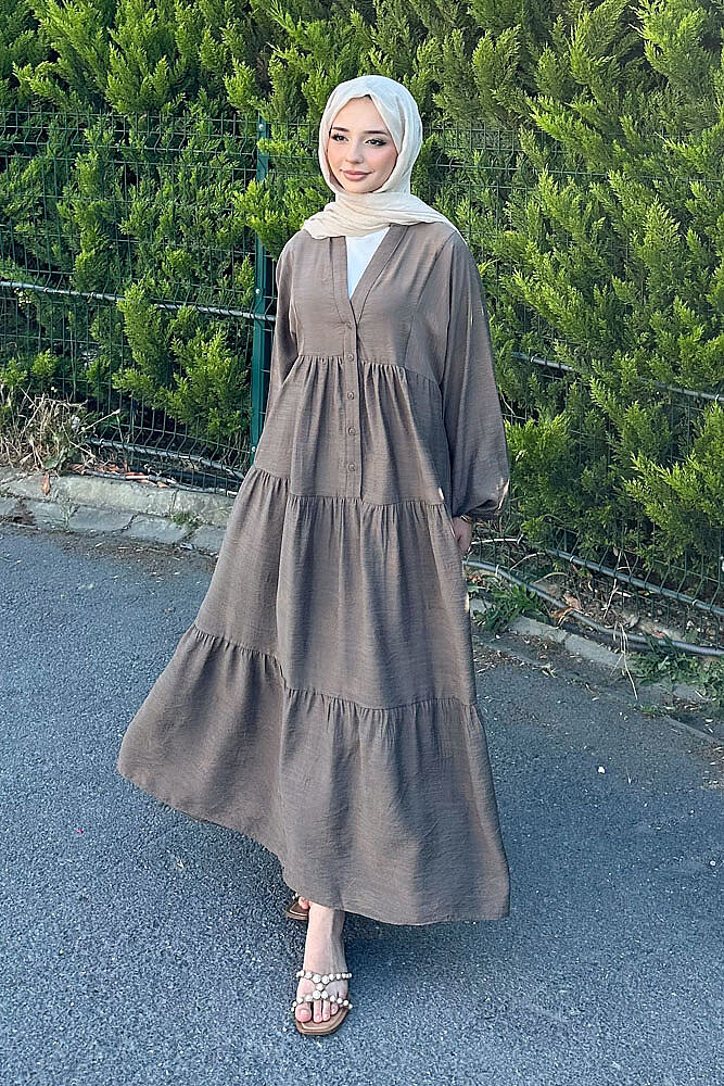 Önden Düğmeli Parçalı Elbise - Haki - 4