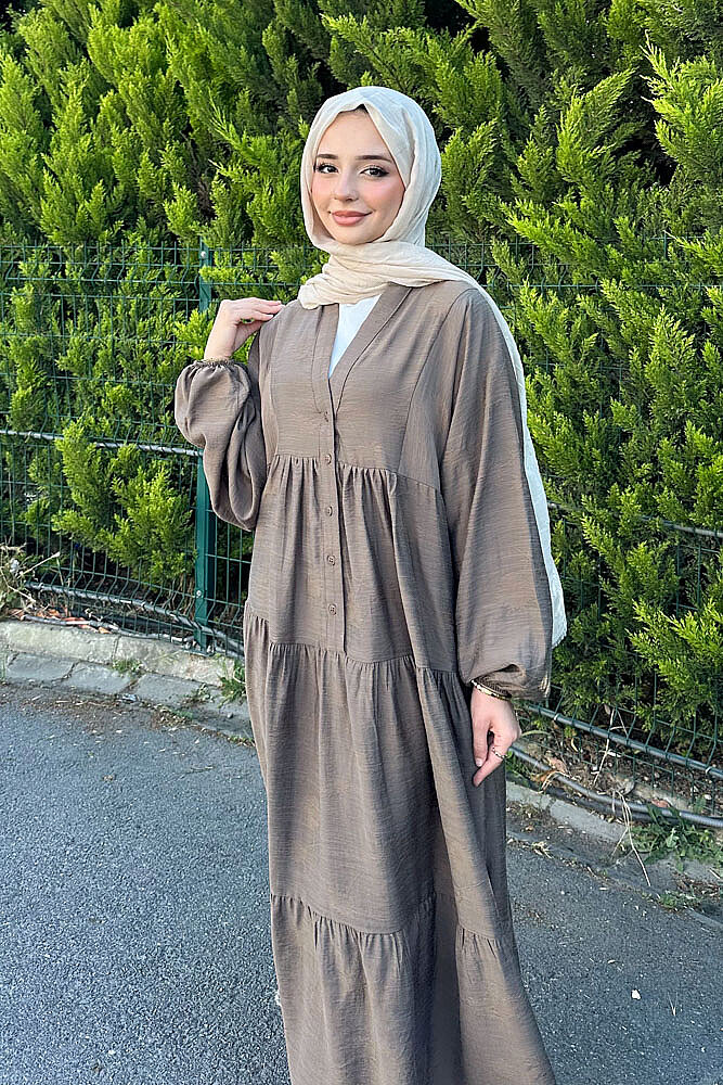 Önden Düğmeli Parçalı Elbise - Haki - 2