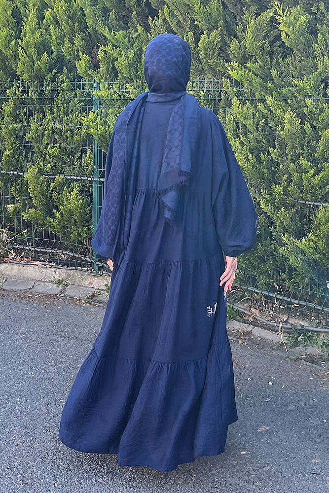 Önden Düğmeli Parçalı Elbise - Lacivert - 6