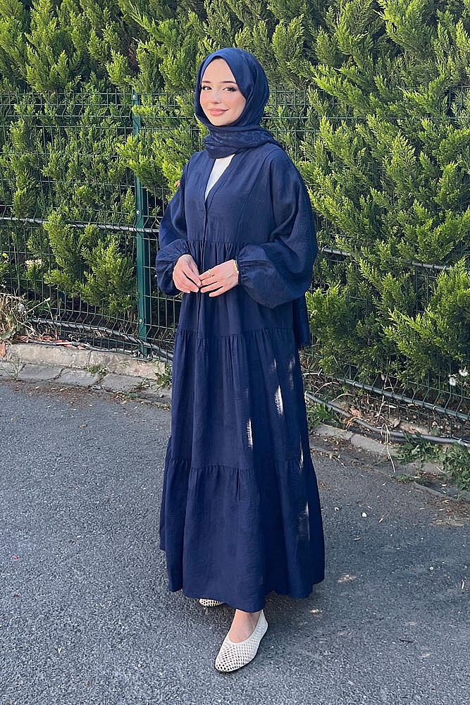 Önden Düğmeli Parçalı Elbise - Lacivert - 5