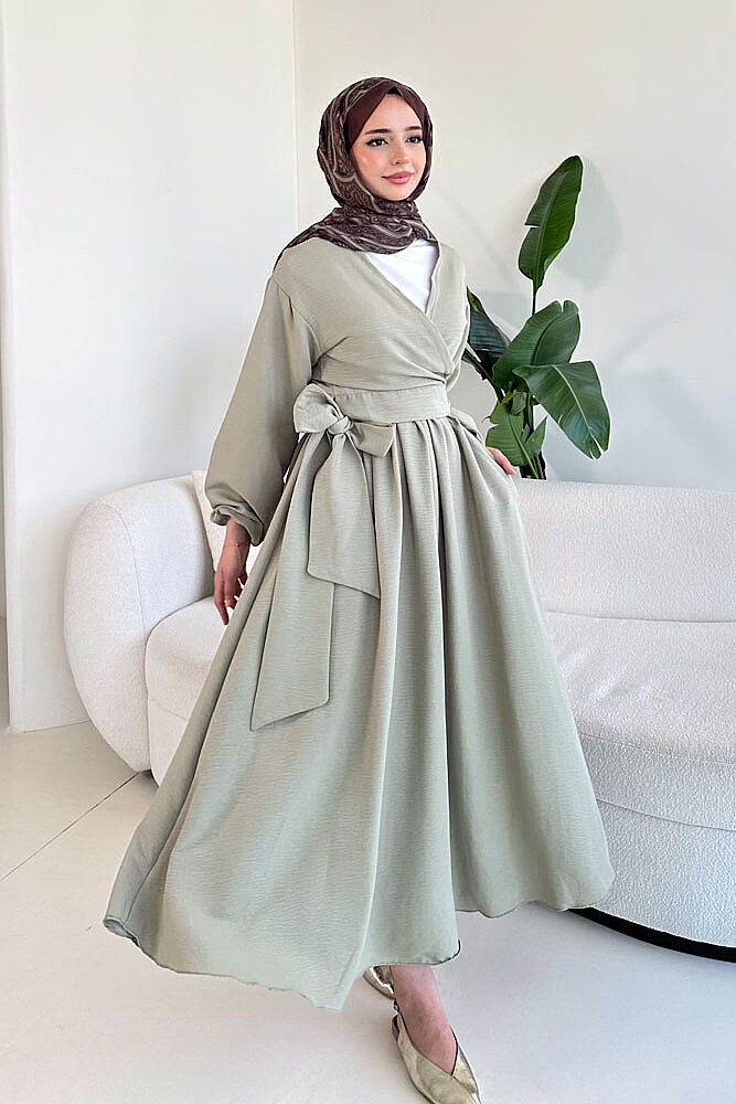 Önü Bağlamalı Etek Takım - Haki - 4