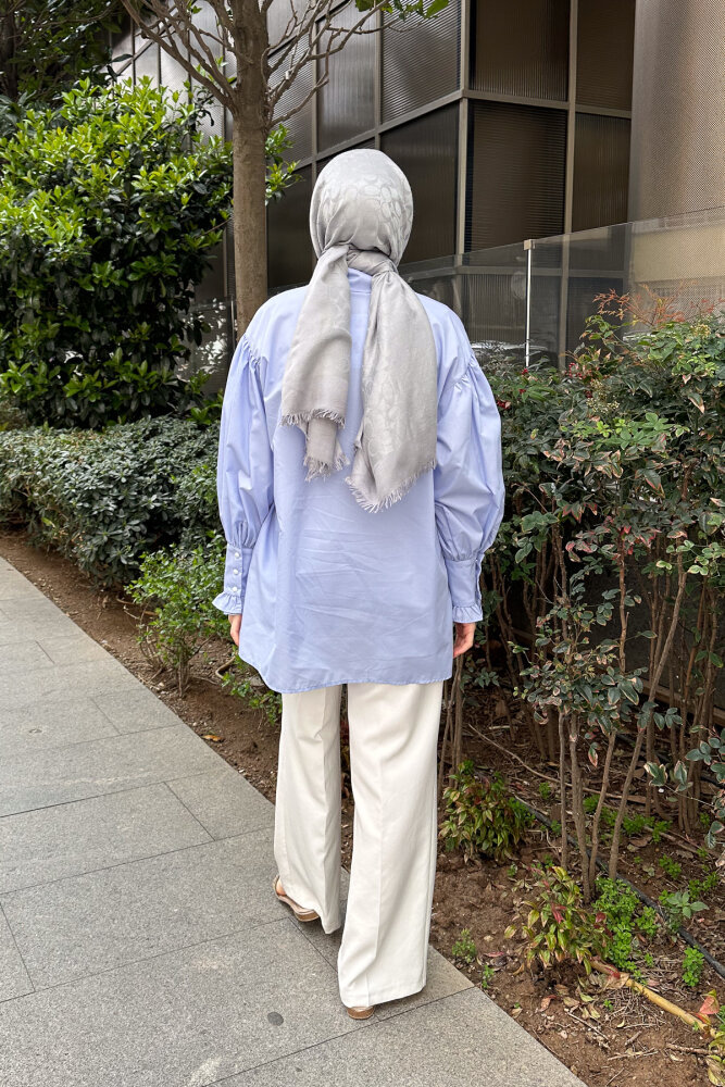 Önü Çift Fırfırlı Gömlek - Bebe Mavisi - 7