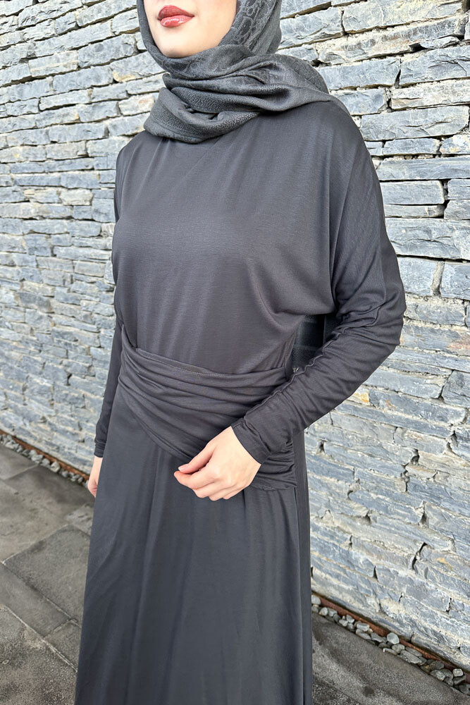Önü Pile Detaylı Elbise - Antrasit - ENMA (4)