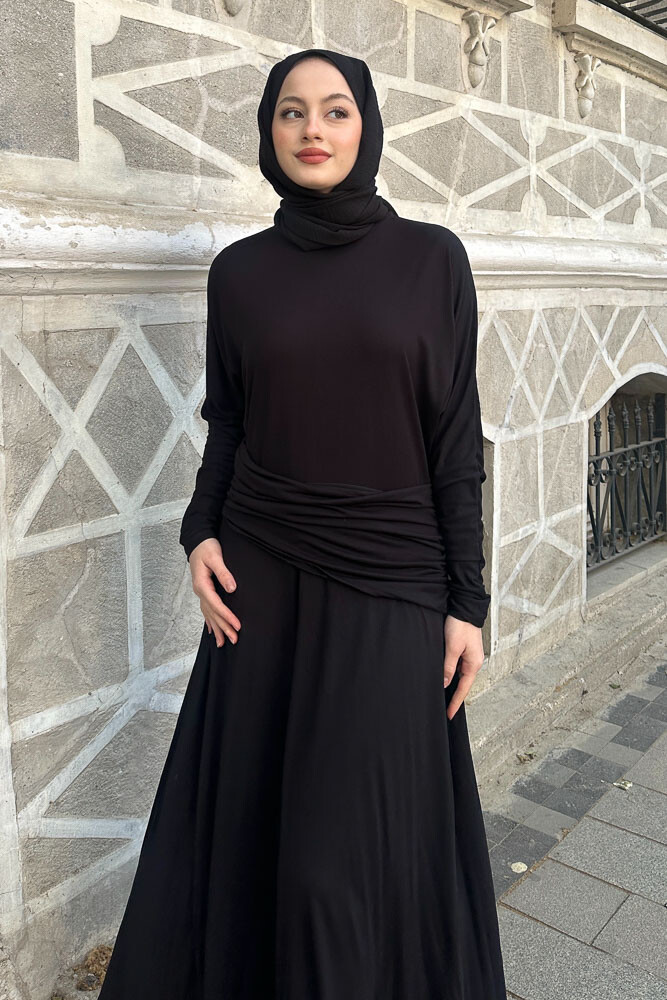 Önü Pile Detaylı Elbise - Siyah - ENMA (5)