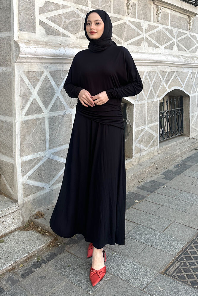 Önü Pile Detaylı Elbise - Siyah - ENMA (4)