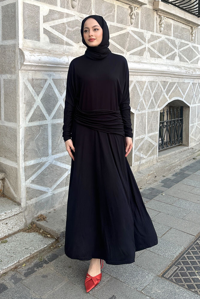 Önü Pile Detaylı Elbise - Siyah - ENMA (3)