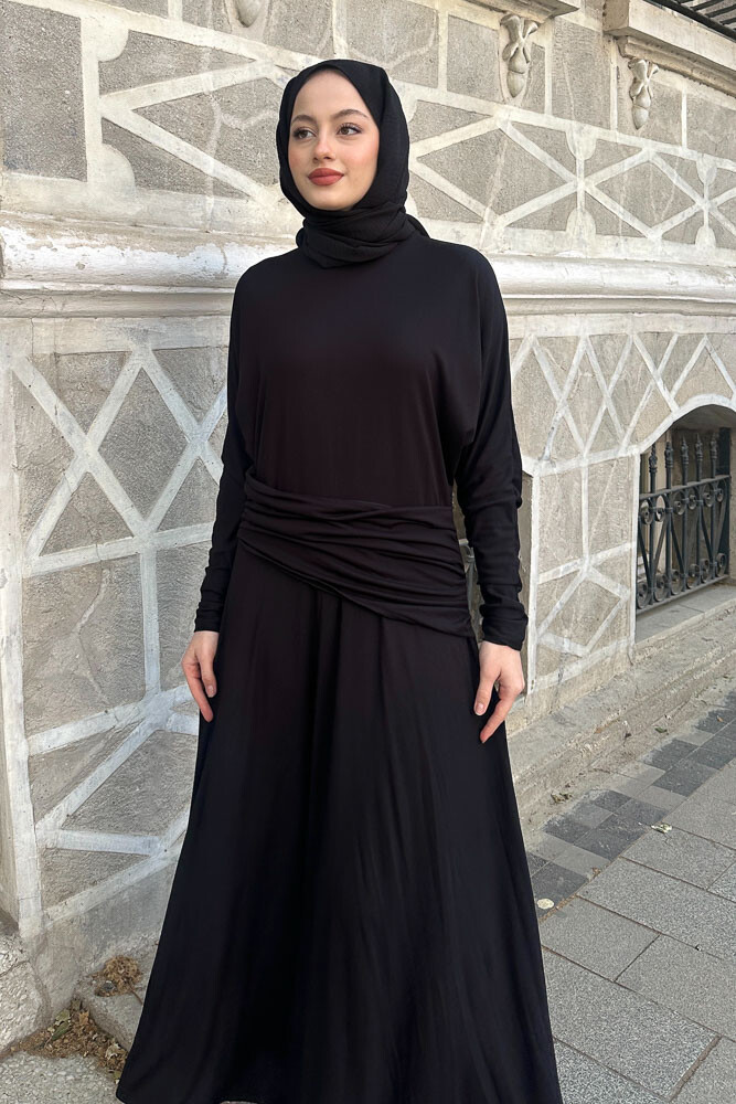 Önü Pile Detaylı Elbise - Siyah - ENMA (1)