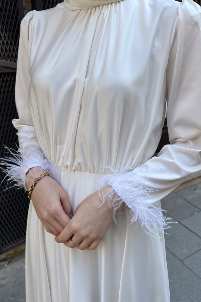 Otrişli Grace Elbise - Ekru - 2