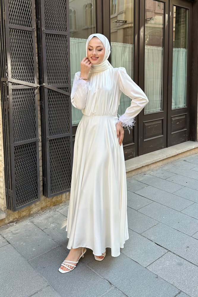 Otrişli Grace Elbise - Ekru - 8