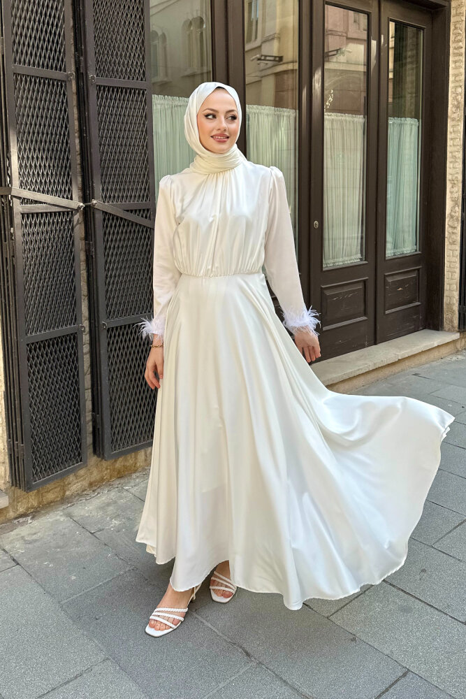 Otrişli Grace Elbise - Ekru - 10