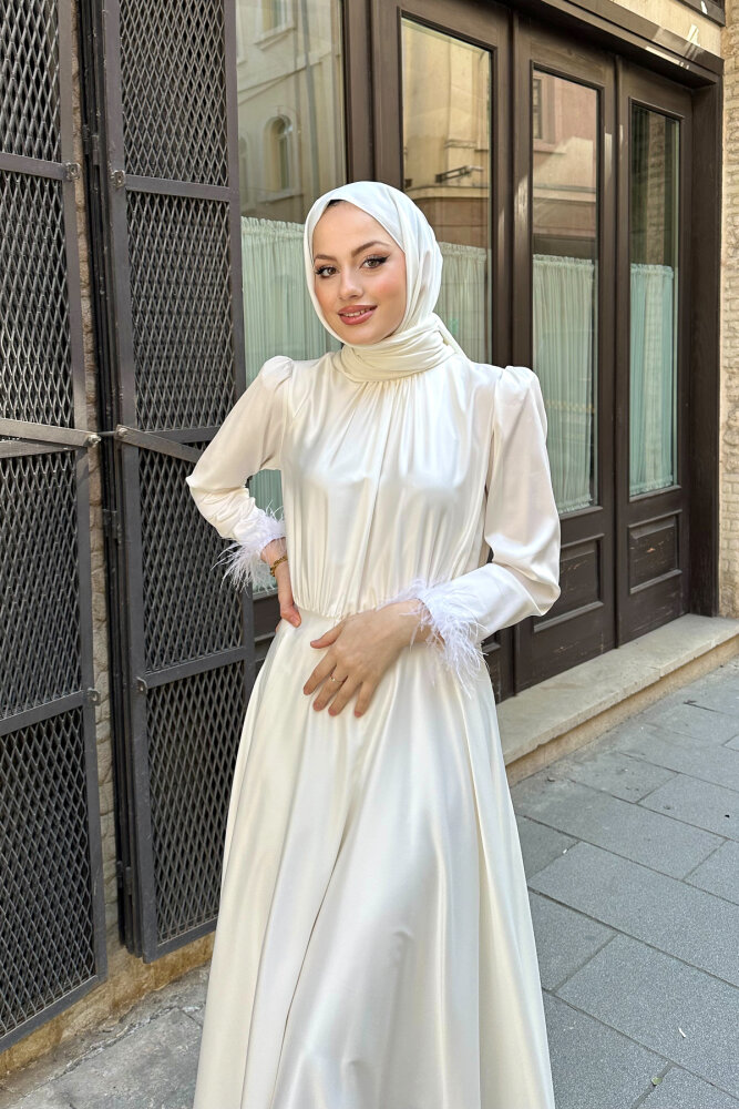 Otrişli Grace Elbise - Ekru - 1