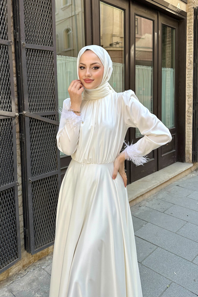 Otrişli Grace Elbise - Ekru - 9