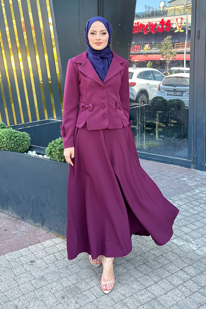 Oval Yırtmaçlı Etek Takım - Burgonya 