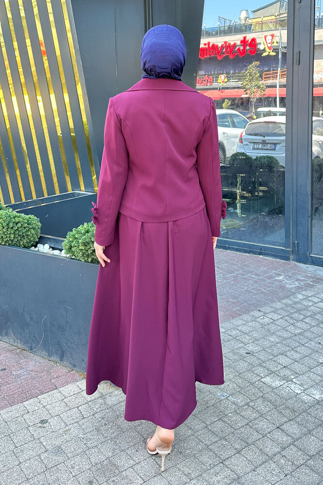 Oval Yırtmaçlı Etek Takım - Burgonya - 6