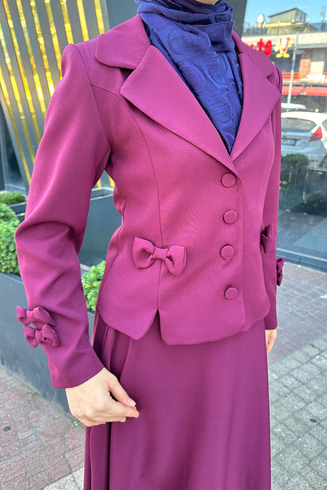 Oval Yırtmaçlı Etek Takım - Burgonya - HENZA (1)